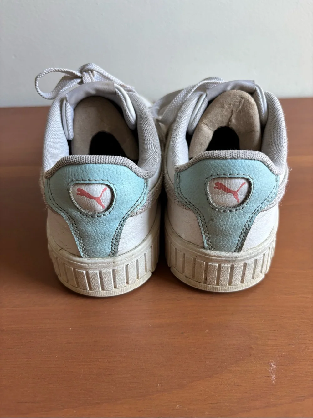 Puma Platform Sneakers in White with Light Pink and Blue Accents